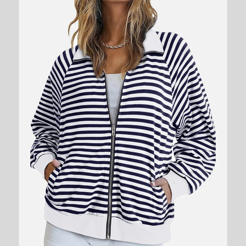 Striped Zip Up Long Sleeve Sweatshirt