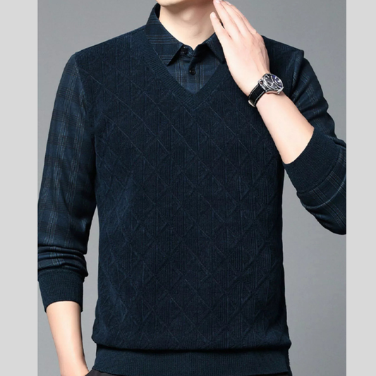 Plus Size Men’s Layered-Style Long Sleeve Polo Shirt