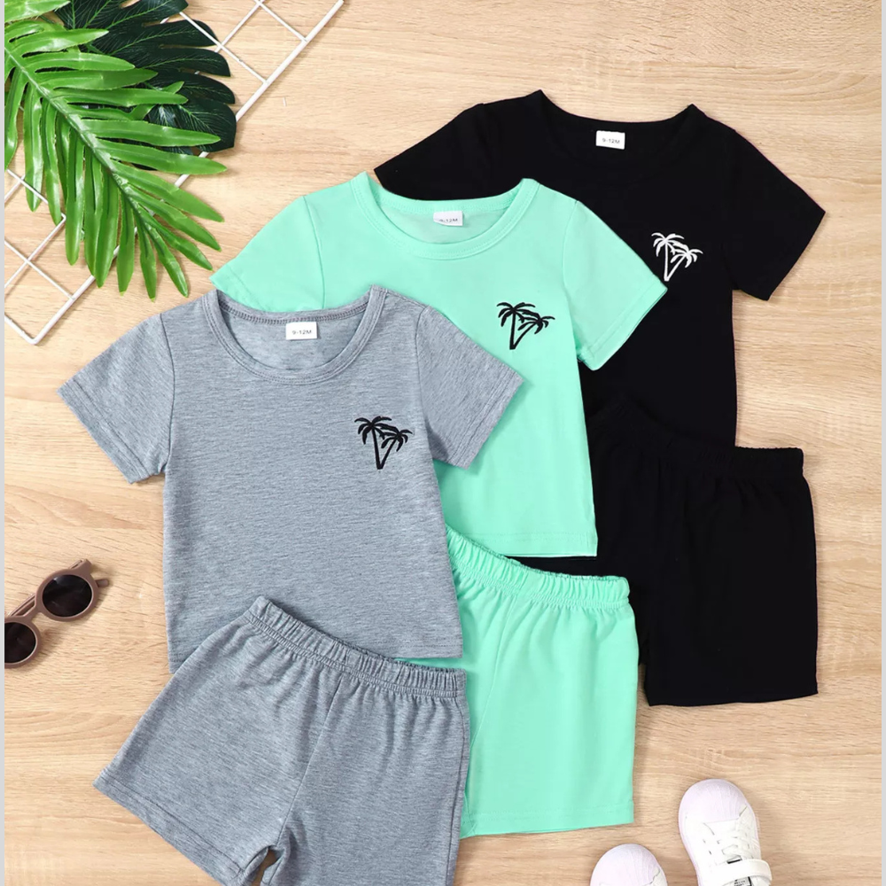 Children's Tropical Palm Tree Casual Tee and Shorts 6-Piece Set