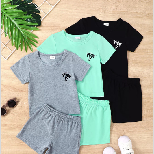 Children's Tropical Palm Tree Casual Tee and Shorts 6-Piece Set