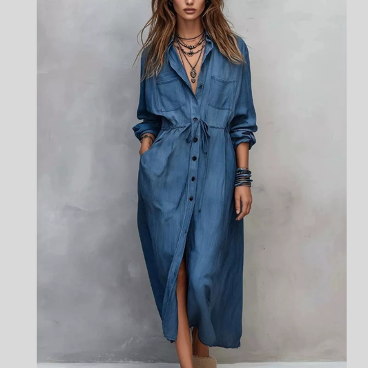 Full Size Button Front Long Sleeve Shirt Dress Plus Size