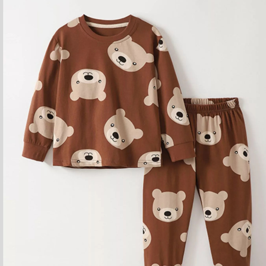 Children's Cute Bear Print Long Sleeve Pajama Set