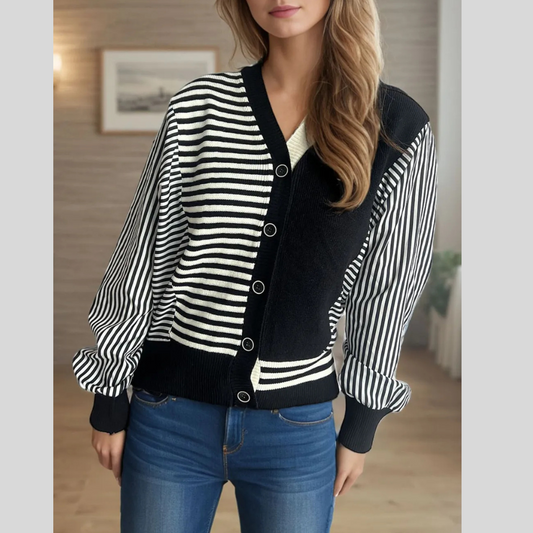 Striped Knit Button-Up Long Sleeve Cardigan