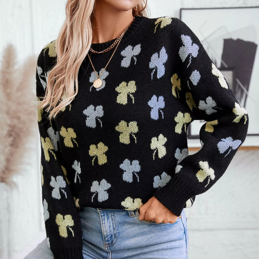 Clover Round Neck Long Sleeve Sweater