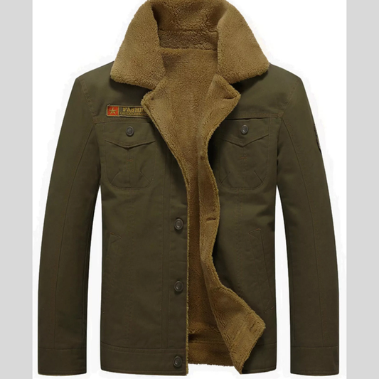 Men's Plus Size Button Up Fleece Lined Jacket