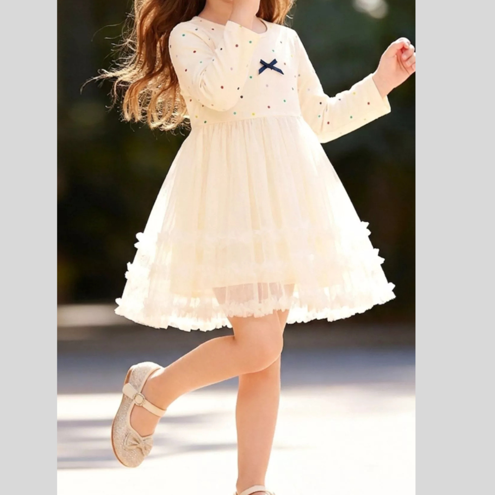 Children's Tulle Dress with Polka Dots and Bow Detail