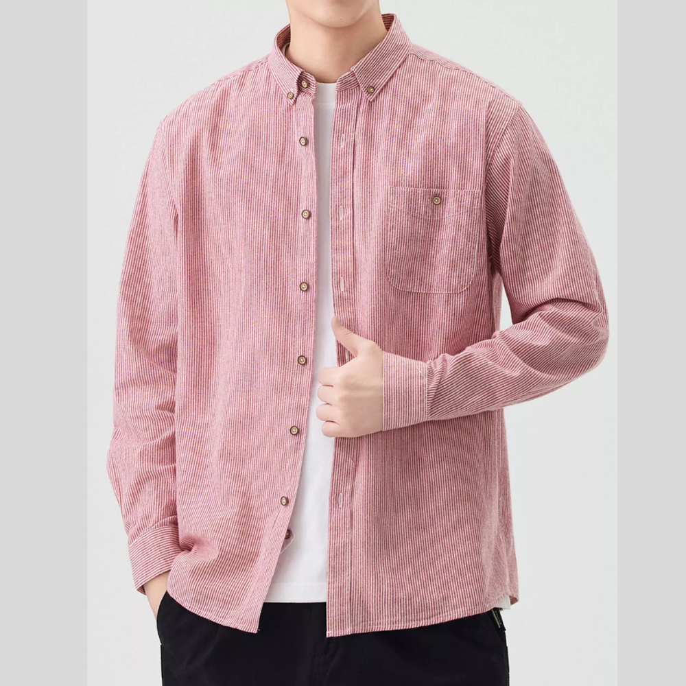 Men's Full Size Casual Striped Corduroy Shirt Plus Size