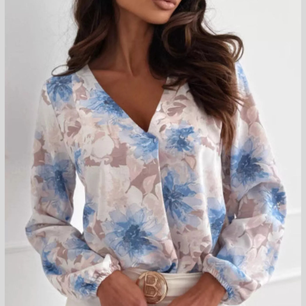 Floral Print Balloon Sleeve Blouse