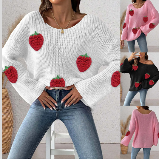 Women's Simple Loose Off Shoulder Off-the-shoulder Flared Sleeves Sweater
