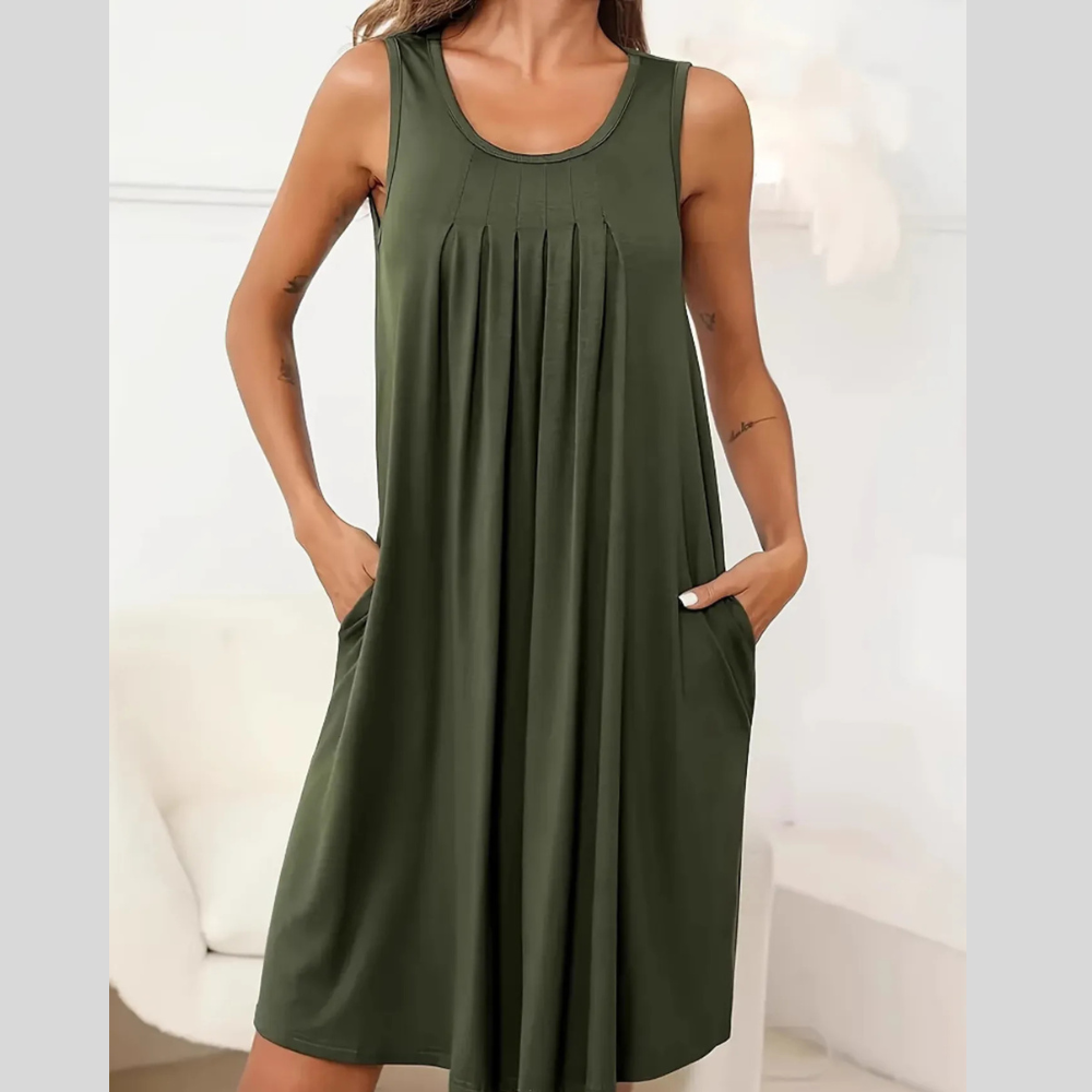 Flowy Pleated Tank Dress with Pockets
