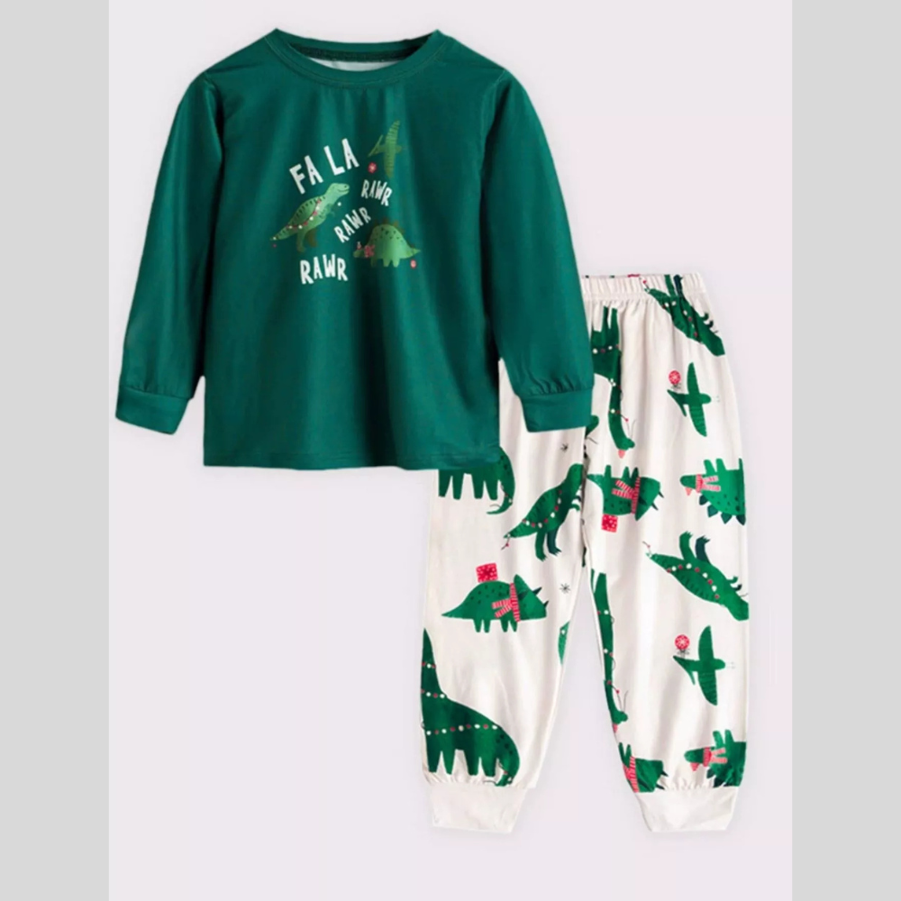 Children's Dinosaur Print Round Neck Pajama Set
