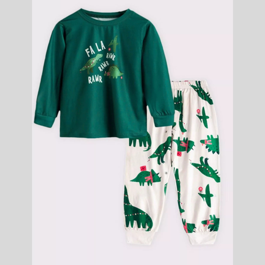 Children's Dinosaur Print Round Neck Pajama Set