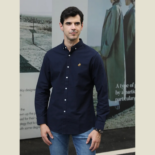 Men's Full Size Button-Down Shirt with Embroidered Detail Plus Size