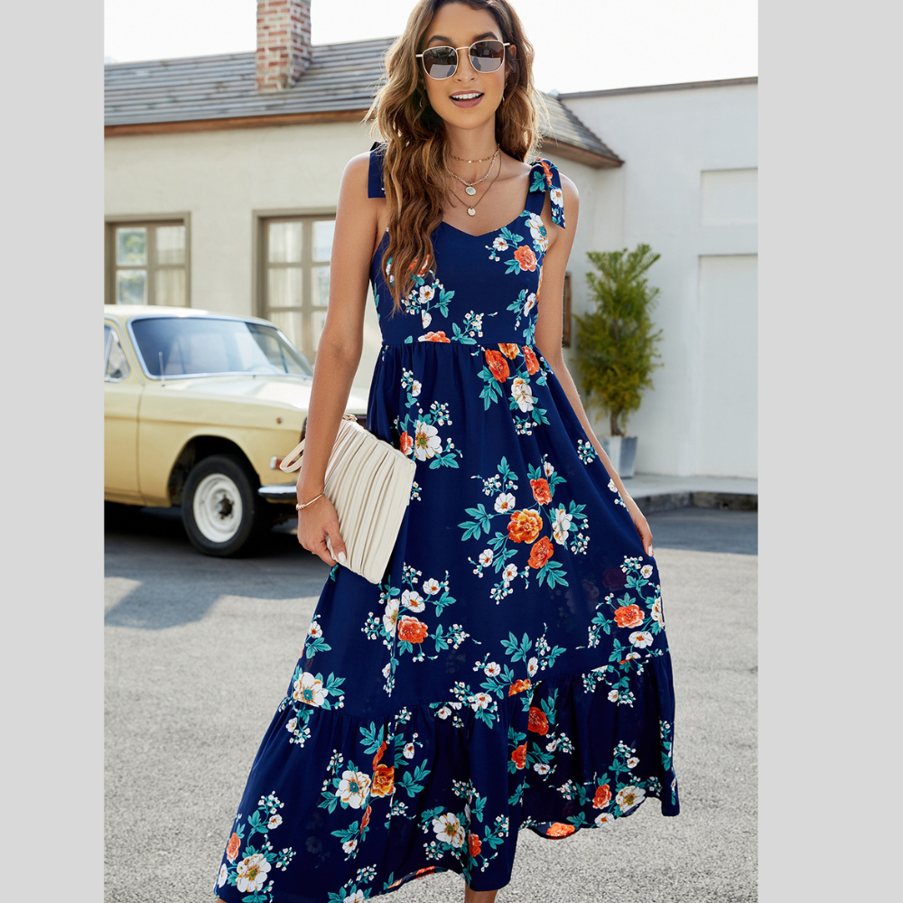 Floral Tie-Shoulder Sleeveless Dress