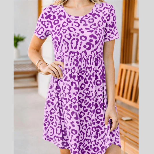 Leopard Print Short Sleeve Casual Dress