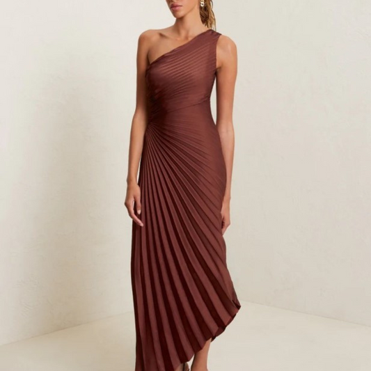 Fashion One-shoulder Sun Pleated Satin Dress