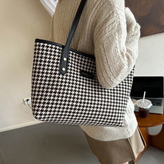 Houndstooth Shoulder Bag Winter Fashion Commuting Handbags Women Large Capacity Totes Casual Shopping Bag