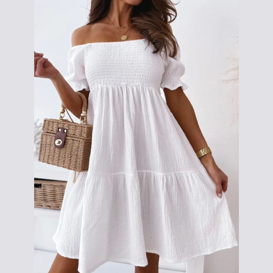 Smocked Off-Shoulder Mini Dress