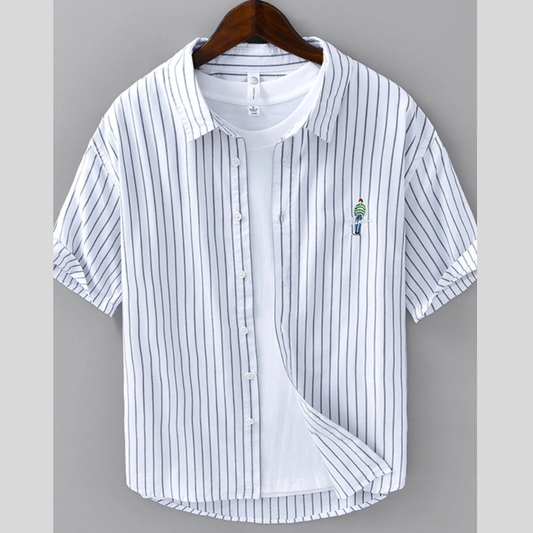 Men's Plus Size Striped Button Up Long Sleeve Shirt