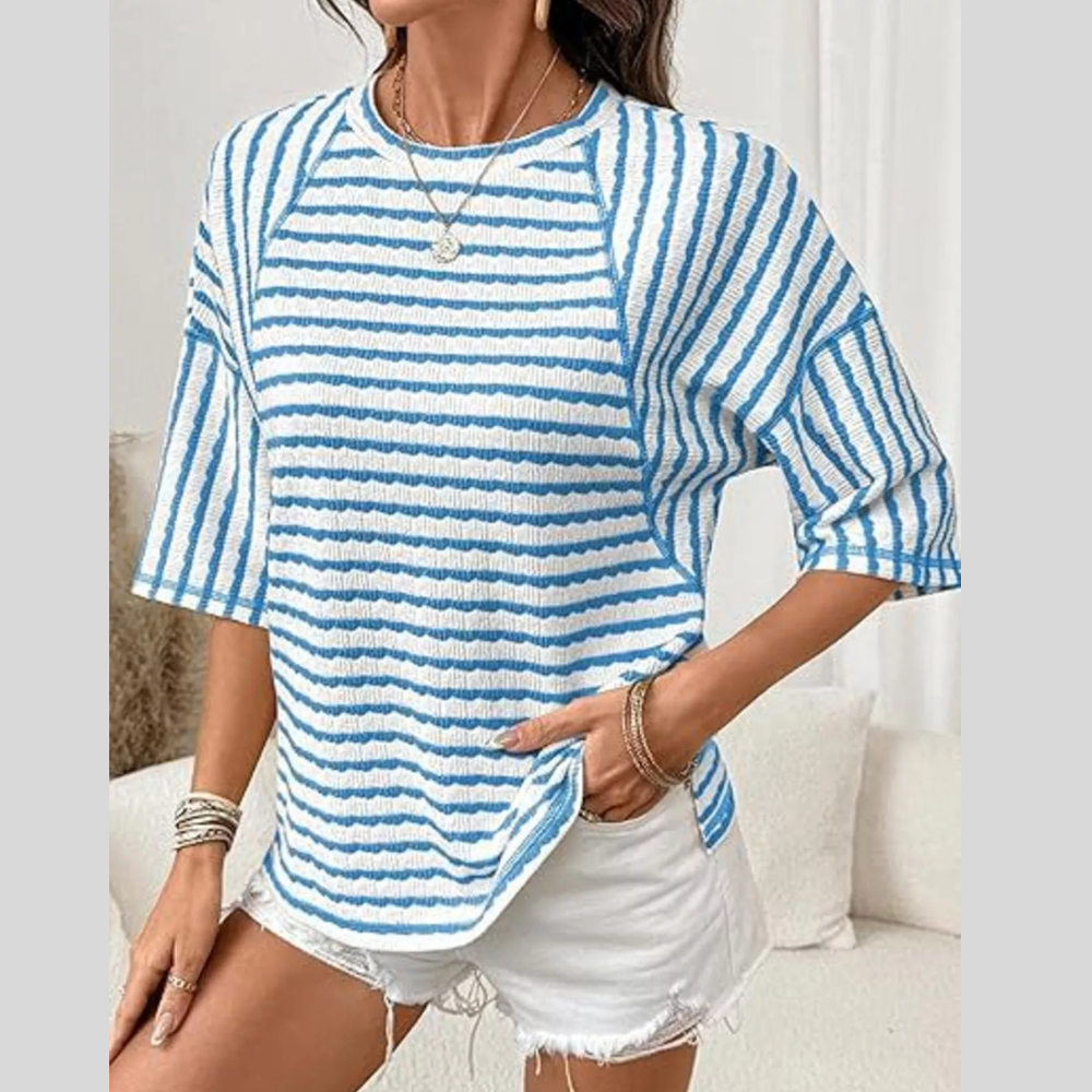 Striped Knit Round Neck T-Shirt