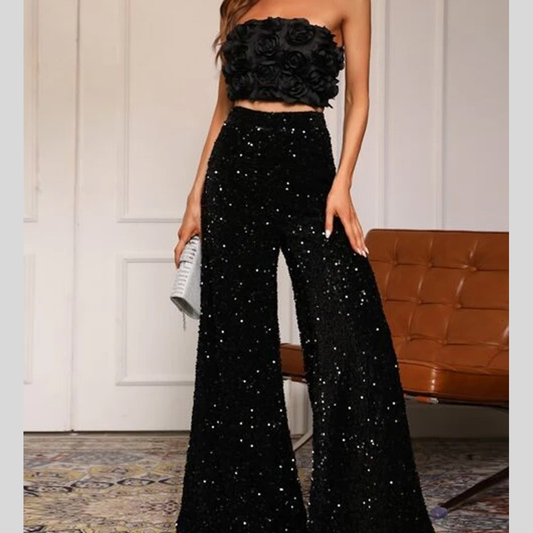 Sequin Embellished Wide Leg Pants