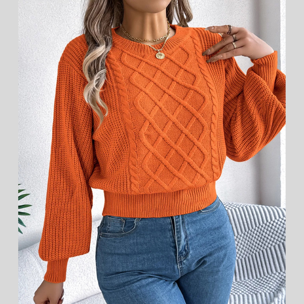 Cable Knit Diamond Pattern Long Sleeve Sweater