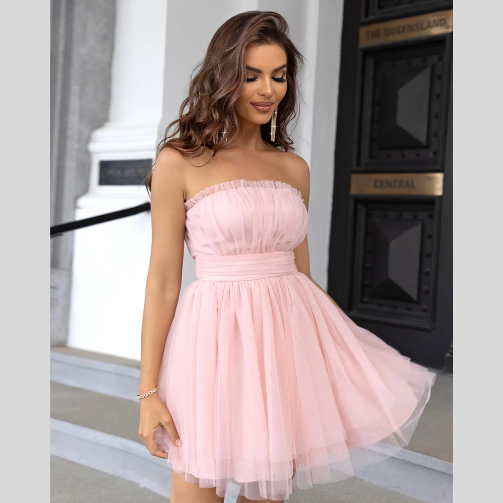 Women's Tube Top Mesh Graceful Bow Pettiskirt Dress