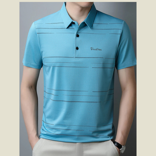 Men's Plus Size Classic Striped Quick-Dry Polo Shirt