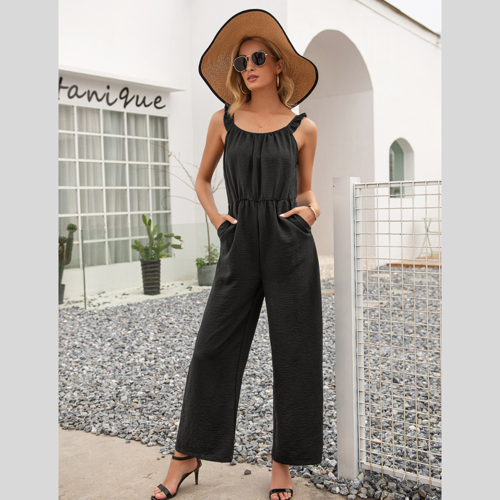 Ivy Lane Round Neck Sleeveless Jumpsuit with Pockets