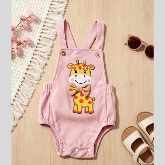Children's Giraffe Embroidered Corduroy One-Piece