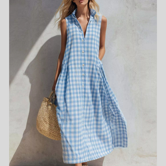 Full Size Sleeveless Gingham Button-Down Midi Dress Plus Size