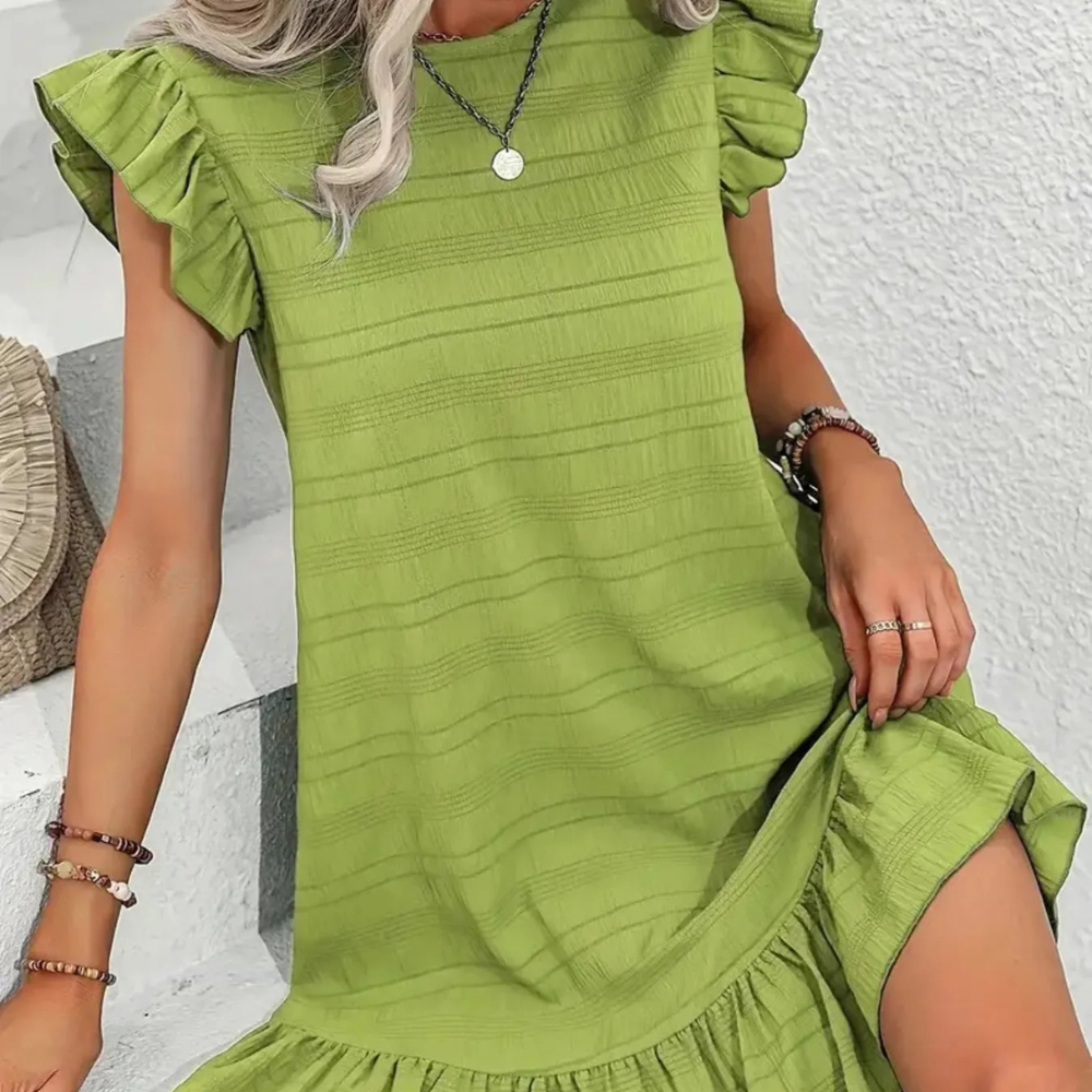 Full Size Ruffled Flutter Sleeve Textured Mini Dress Plus Size