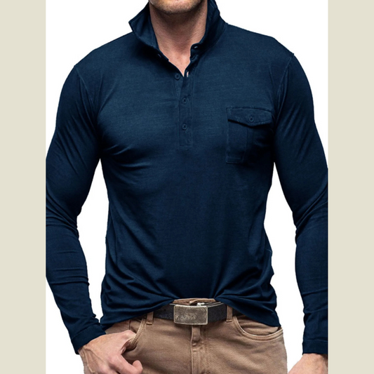 Men's Basic style Collared Neck Long Sleeve Polo