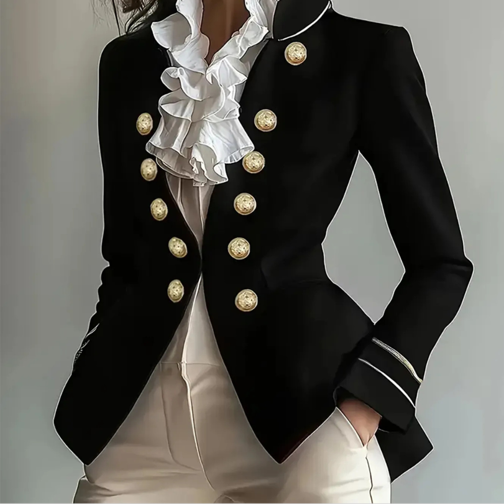Decorative Button Hight-Low Blazer with Cuff Trim