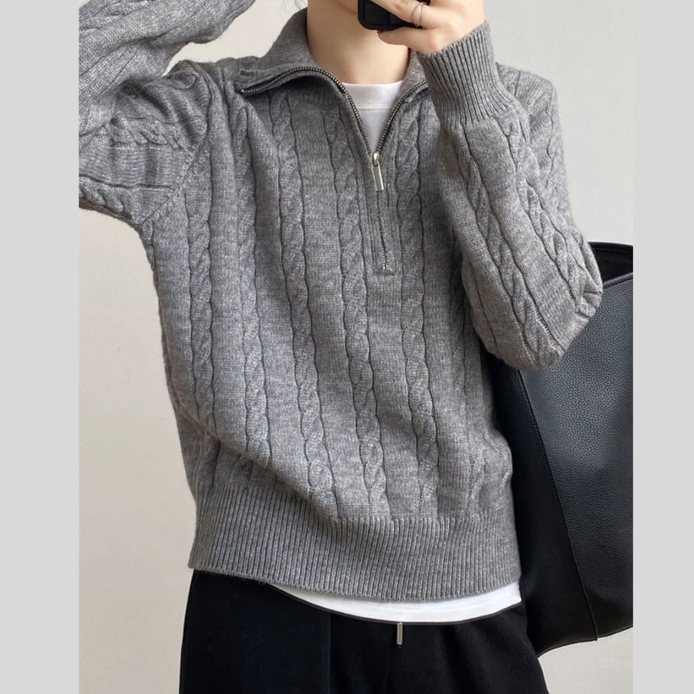 Cable-Knit Half Zip Long Sleeve Sweater
