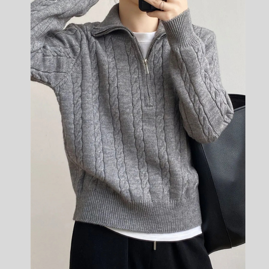 Cable-Knit Half Zip Long Sleeve Sweater