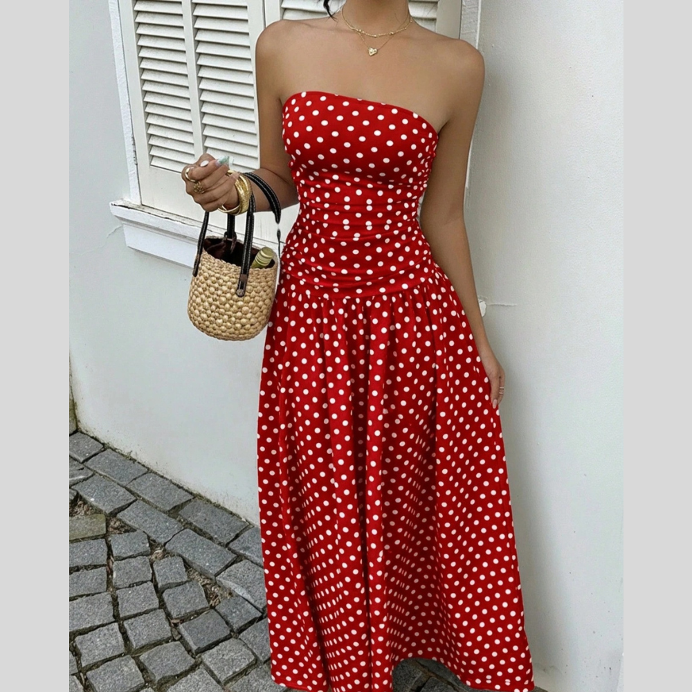 Polka Dot Strapless Maxi Dress