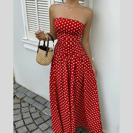 Polka Dot Strapless Maxi Dress