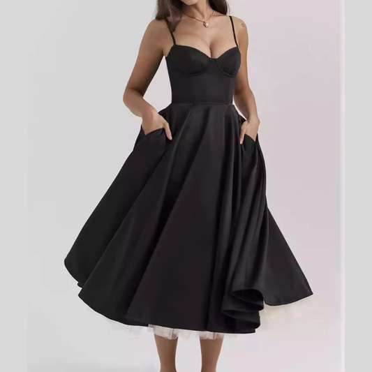 Sweetheart Neck A-Line Midi Dress