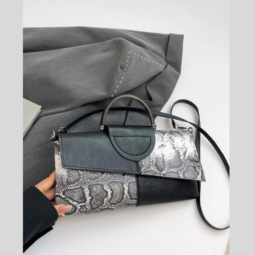 Snake Print Flap Crossbody Bag