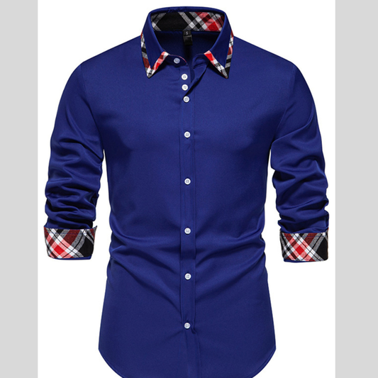 Men's Slim Fit Long Sleeve Plaid Trim Shirt