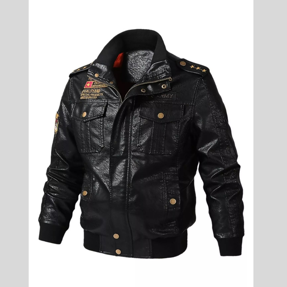 Men’s Big Size Leather Jacket with Zipper Closure