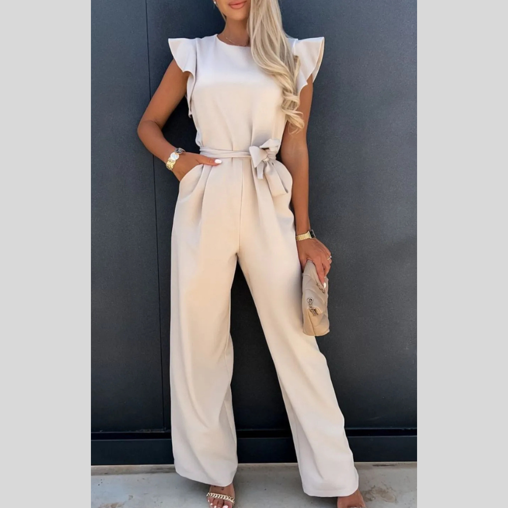Round Neck Cap Sleeve Jumpsuit