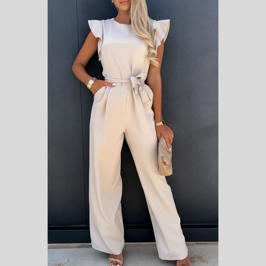 Round Neck Cap Sleeve Jumpsuit