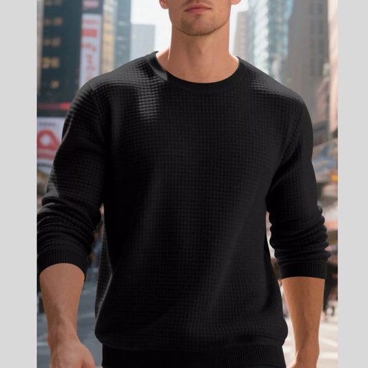 Men's Full Size Classic Waffle-Knit Crew Neck Sweatshirt Plus Size