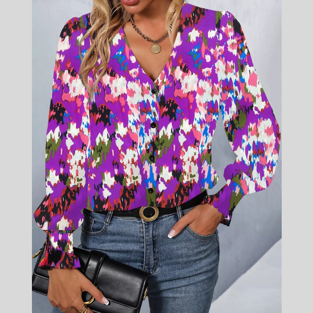 Printed Button Up Long Sleeve Shirt