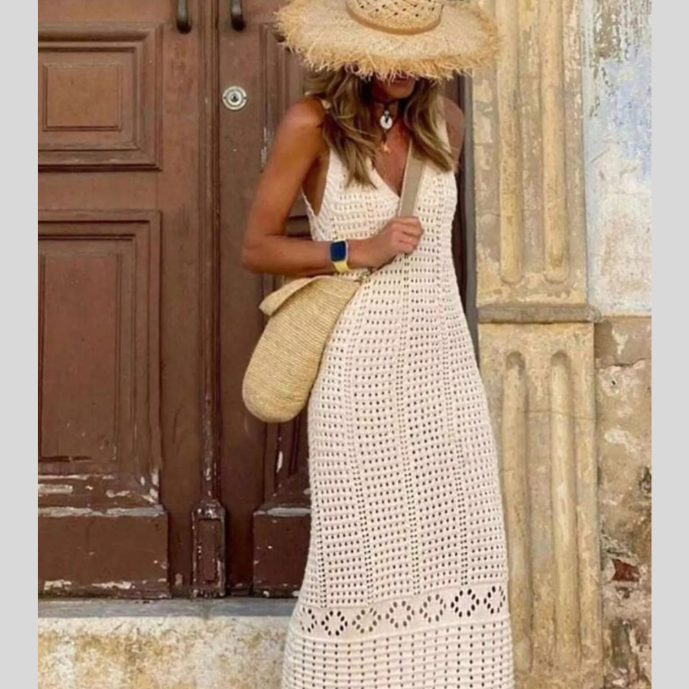 Sleeveless Crochet Knit Cover Up Maxi Dress