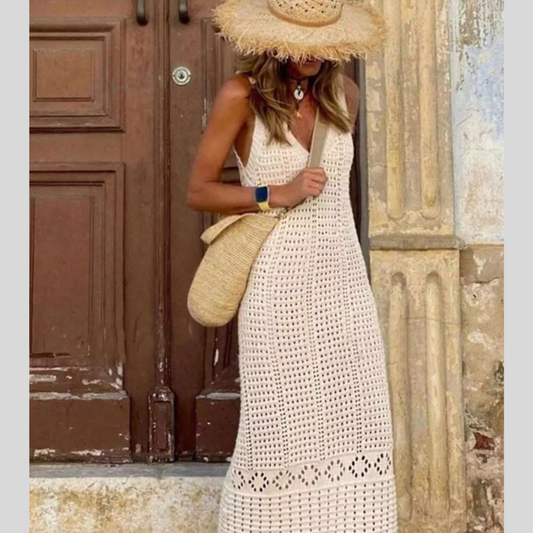 Sleeveless Crochet Knit Cover Up Maxi Dress