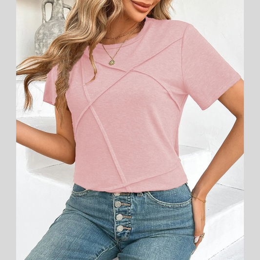 Cross Line Detail Round Neck T-Shirt
