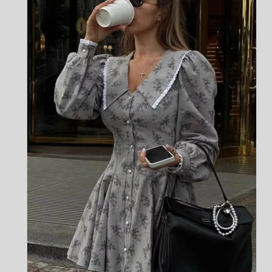 Floral Print Puff Sleeve Button-Down Mini Dress